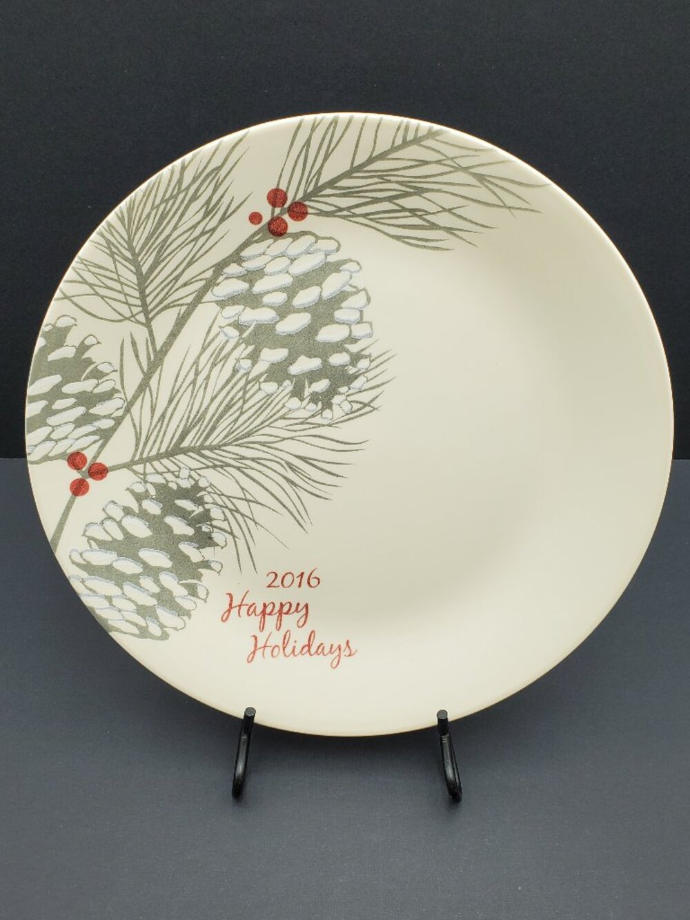 Corelle 2016 Happy Holidays Sandstone Pinecones Dinner Plate